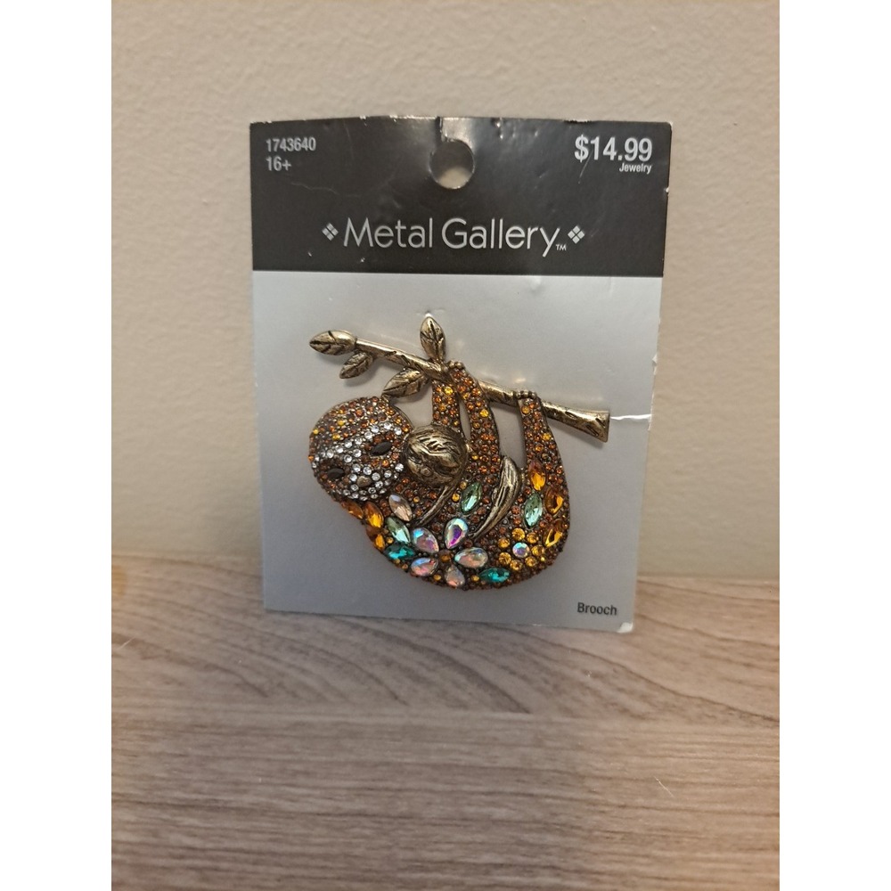 Rhinestone Sloth Mother and Baby Gold Tone Brooch Pin Embellishment Jewelry NWT!